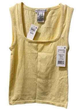 And Now This, Yellow Ribbed Tank Top, Square Neck, Size XS/S (NWT)